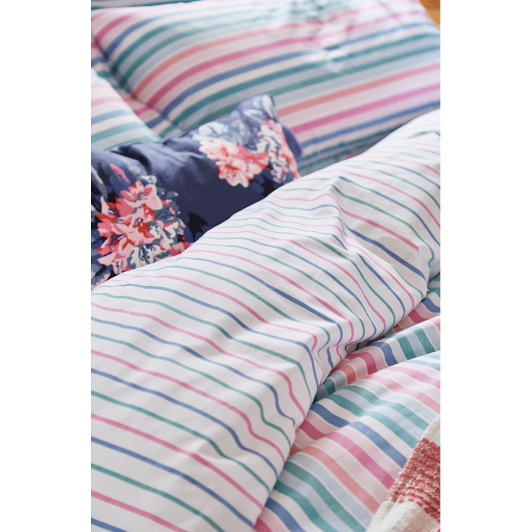 JOULES Lost Garden Stripe White/Green/Pink Percale 180 TC Reversible Duvet Cover Set Wayfair.co.uk